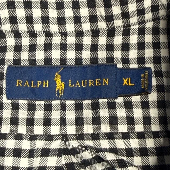 Ralph Lauren Gingham Button Up Shirt Long Sleeve Classic Fit Mens XL Black White - Picture 2 of 10